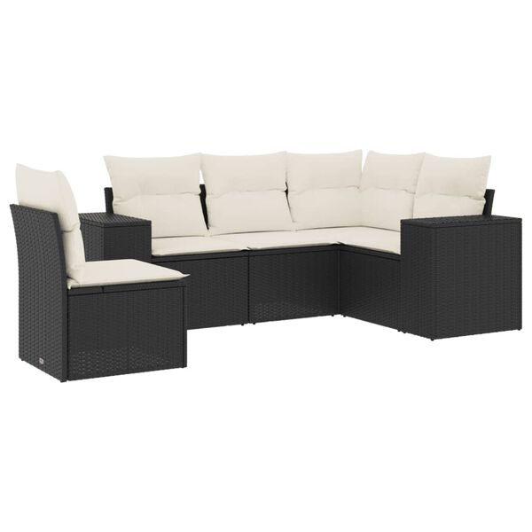 vidaXL 5-delige Loungeset met kussens poly rattan zwart