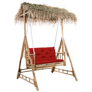 vidaXL Schommelbank 2-zits met palmbladeren en kussen 202 cm bamboe