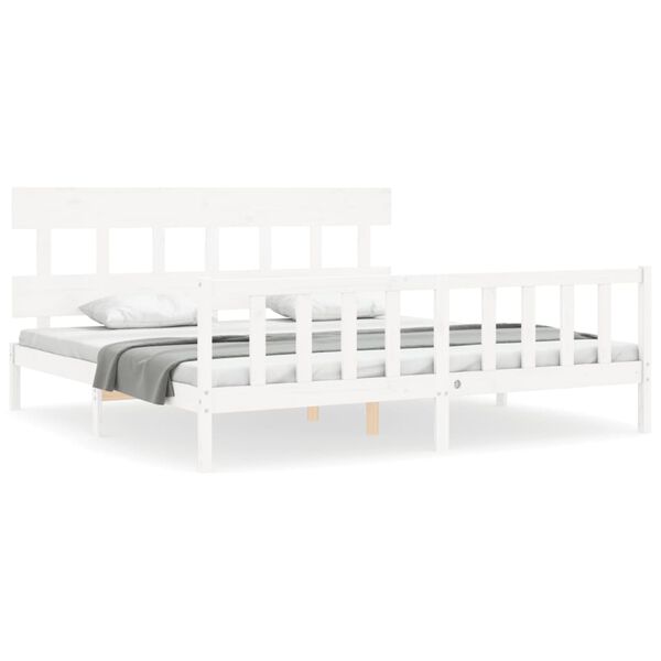 vidaXL Bedframe met hoofdbord massief hout wit