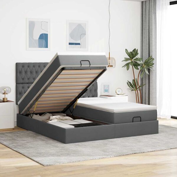 vidaXL Ottoman bed met matrassen 160x200cm stof donkergrijs
