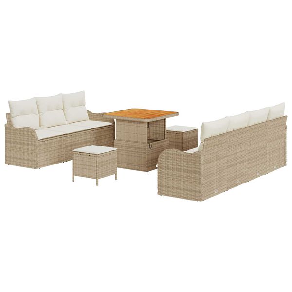 vidaXL Tuin Sofa Set met kussen met opslag 10 pcs Beige en Cr&egrave;me