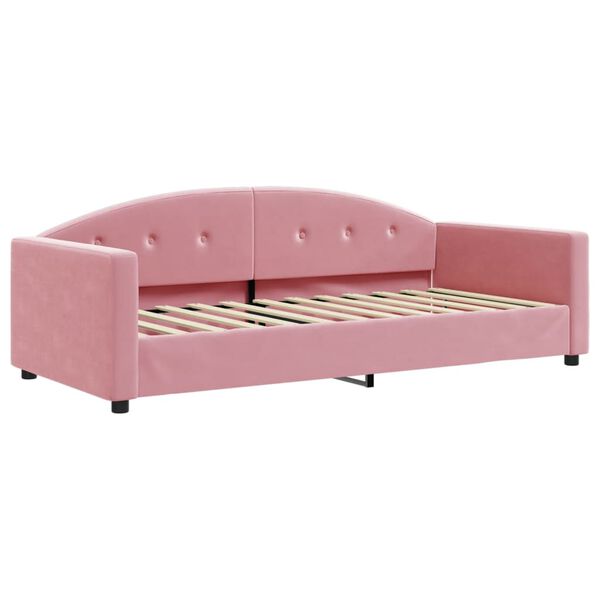 vidaXL Slaapbank onderschuifbed en matrassen 90x200 cm fluweel roze
