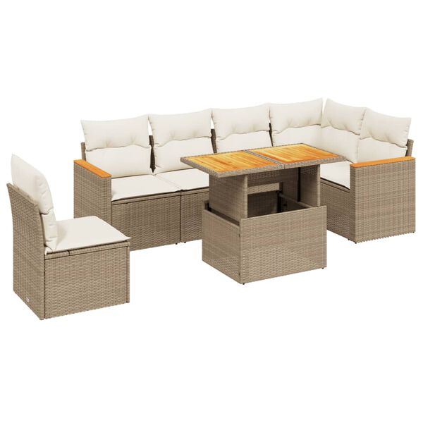 vidaXL 7-delige Loungeset met kussens poly rattan beige