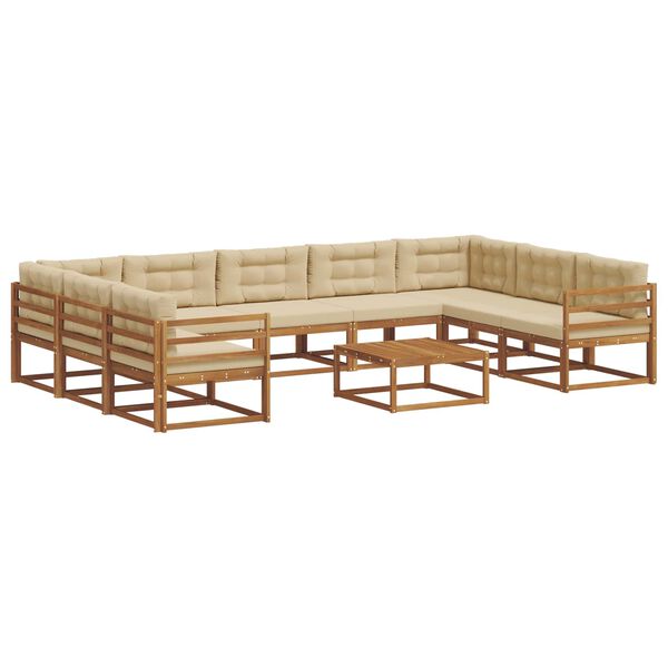 vidaXL Buiten bankenset met kussen 10 pcs Natuurlijk en Beige
