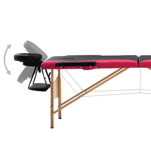 vidaXL Massagetafel inklapbaar 2 zones hout zwart en roze