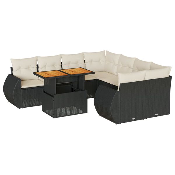 vidaXL 9-delige Loungeset met kussens poly rattan zwart