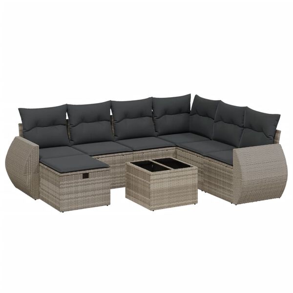 vidaXL 8-delige Loungeset met kussens poly rattan lichtgrijs