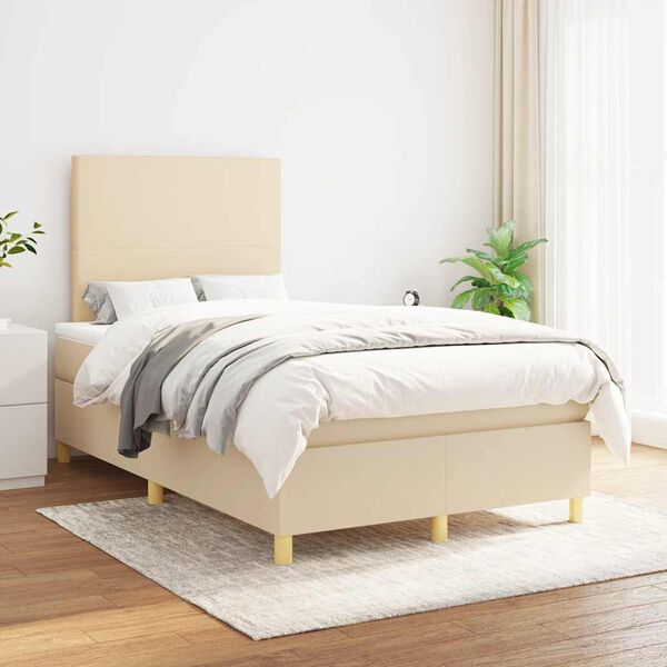 vidaXL Boxspring met matras stof cr&egrave;mekleurig 120x190 cm
