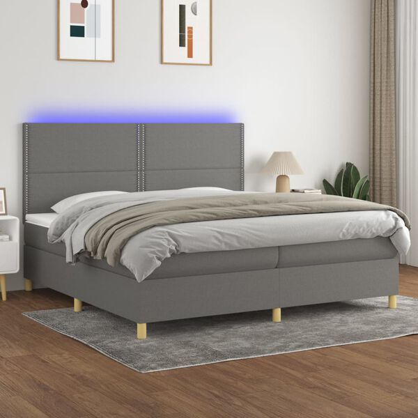 vidaXL Boxspring met matras en LED stof donkergrijs 200x200 cm