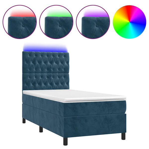 vidaXL Boxspring met matras en LED fluweel donkerblauw 90x190 cm