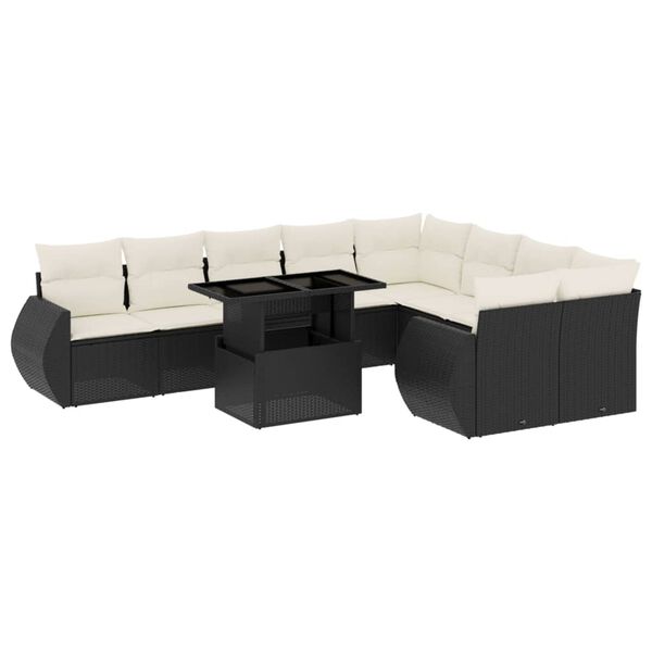 vidaXL 10-delige Loungeset met kussens poly rattan zwart