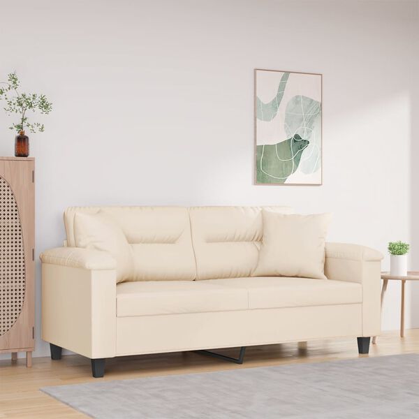 vidaXL Tweezitsbank met kussens 140 cm microvezelstof beige