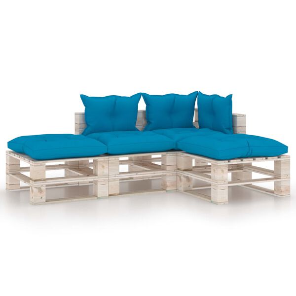 vidaXL 4-delige Loungeset met kussens pallet grenenhout