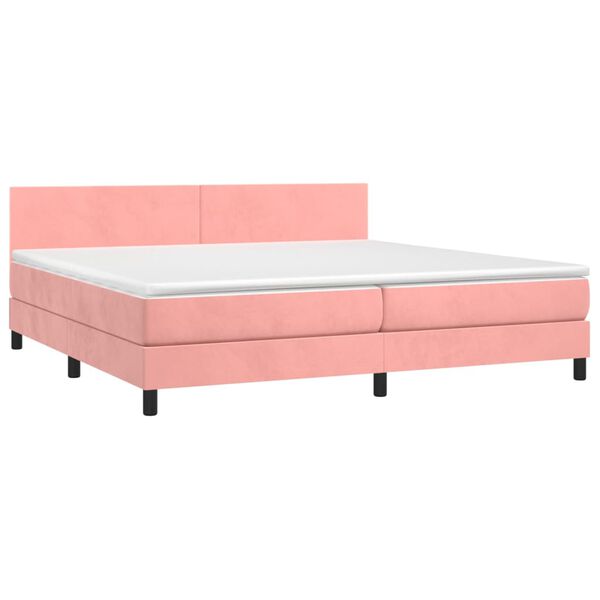 vidaXL Boxspring met matras en LED fluweel roze 200x200 cm