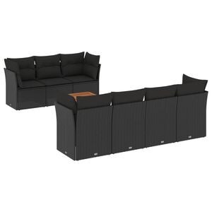 vidaXL 8-delige Loungeset met kussens poly rattan zwart