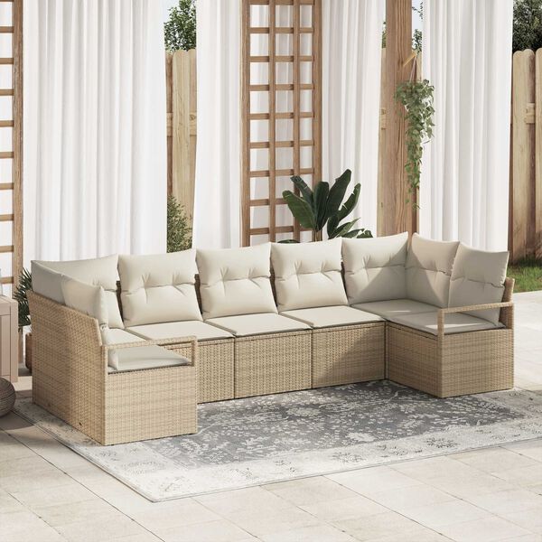 vidaXL Bankstel met kussen 7 pcs Beige poly rattan