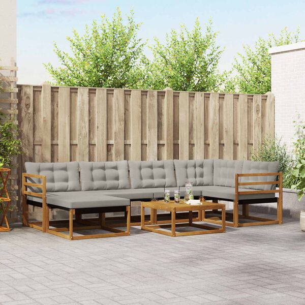 vidaXL Buiten bankenset met kussen 7 pcs Natuurlijk en Lichtgrijs