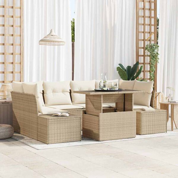 vidaXL Tuin Sofa Set met kussen 7 pcs Beige en Cr&egrave;me