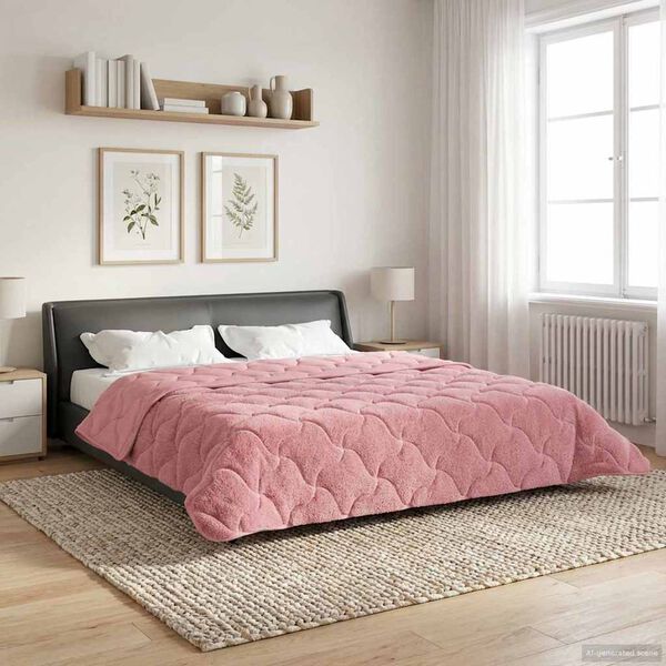 vidaXL Zomer Dekbed Roze 200 x 240 cm Microfiber en Teddy fleece