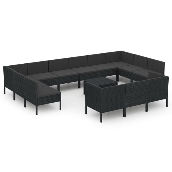 vidaXL 14-delige Loungeset met kussens poly rattan zwart