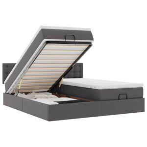 vidaXL Bed poef met matrassen en LED's 160x200cm kunstleer grijs