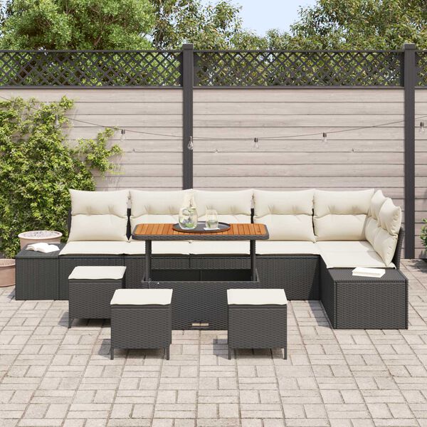 vidaXL Tuinbankenset met kussen 10 pcs Zwart poly rattan