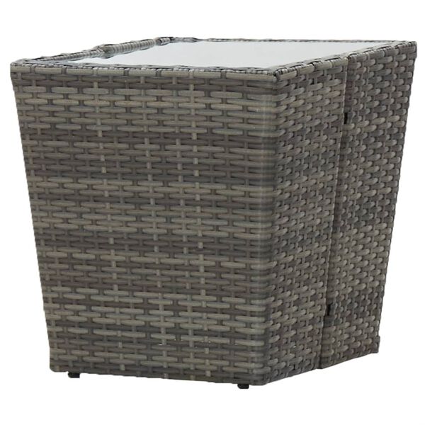 vidaXL Theetafel 41,5x41,5x43 cm poly rattan en gehard glas grijs