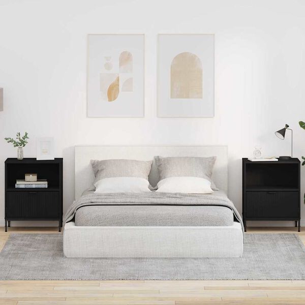 vidaXL Nachtkastje met lade 2 pcs Zwart 49 x 36 x 61 cm Bewerkt hout