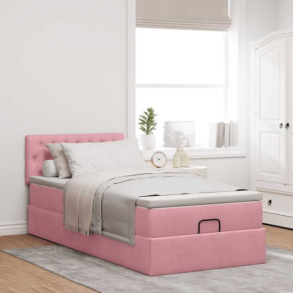 vidaXL Bed poef met matras en LED's 80x200 cm fluweel roze