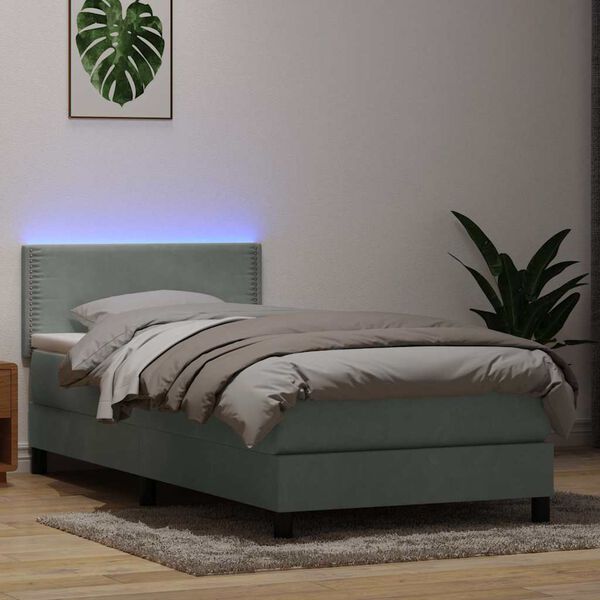vidaXL Boxspring met matras en LED fluweel lichtgrijs 90x210 cm