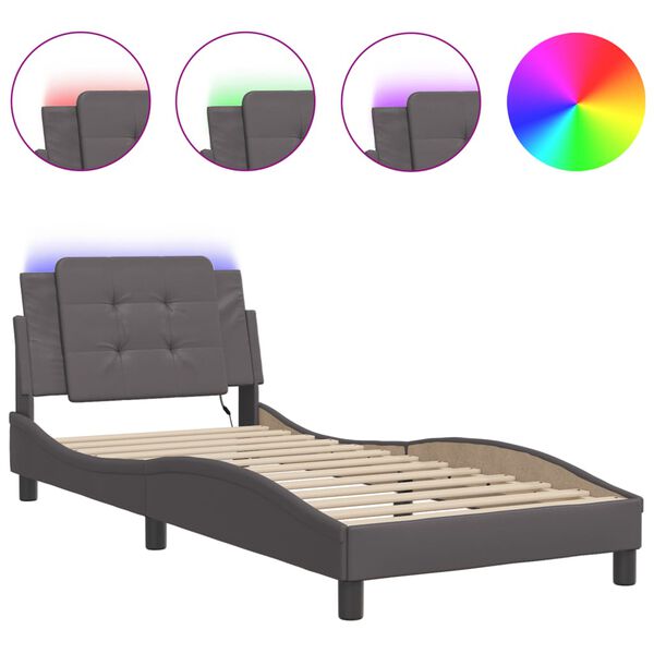 vidaXL Bedframe met LED zonder matras "Zadar" grijs 90x190 cm