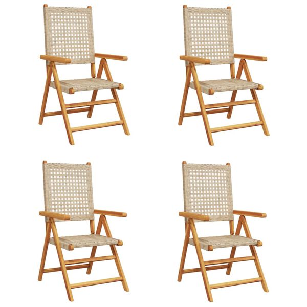 vidaXL Tuinstoelen 4 st verstelbaar poly rattan en massief hout beige