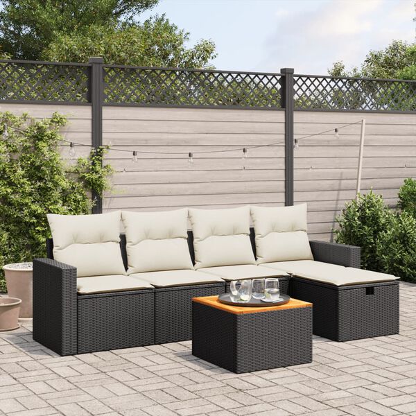 vidaXL 6-delige Loungeset met kussens poly rattan zwart