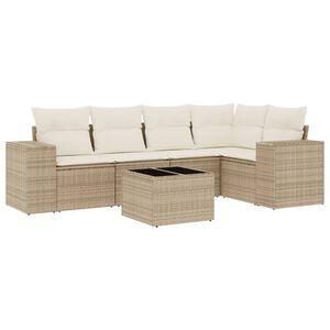 vidaXL 6-delige Loungeset met kussens poly rattan beige