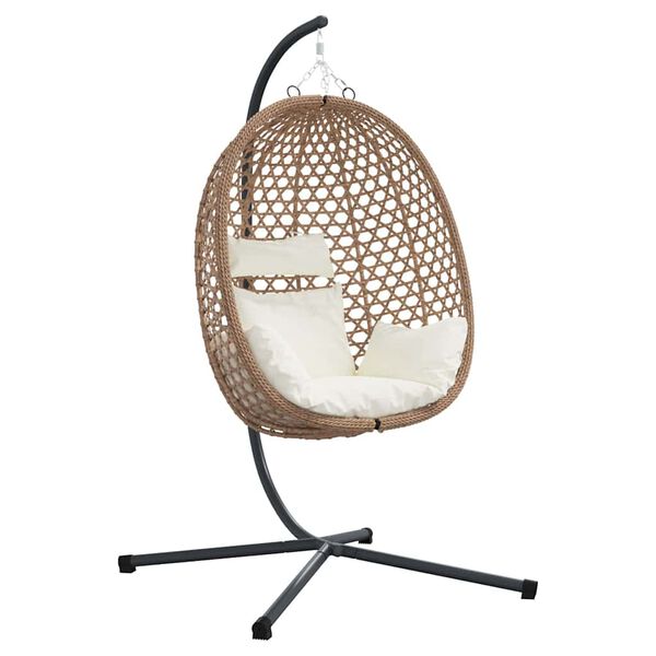 vidaXL Hangende ei-stoel Licht cr&egrave;me 104 x 100 x 191 cm poly rattan