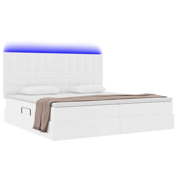 vidaXL Opbergbed met LED met matras Puur Wit 200 x 200 cm Nep Leer