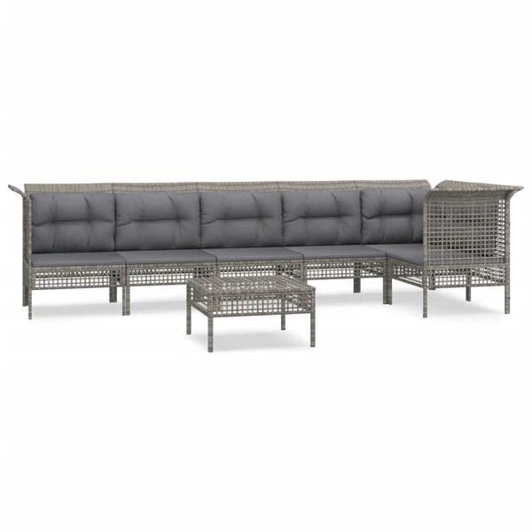 vidaXL 7-delige Loungeset met kussens poly rattan grijs