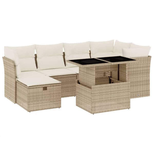 vidaXL 7-delige Loungeset met kussens poly rattan beige