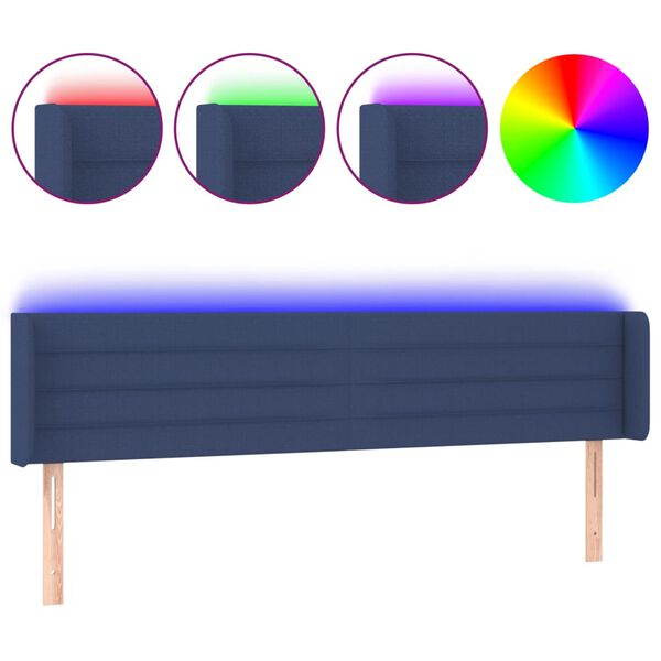 vidaXL Hoofdbord LED 203x16x78/88 cm stof blauw