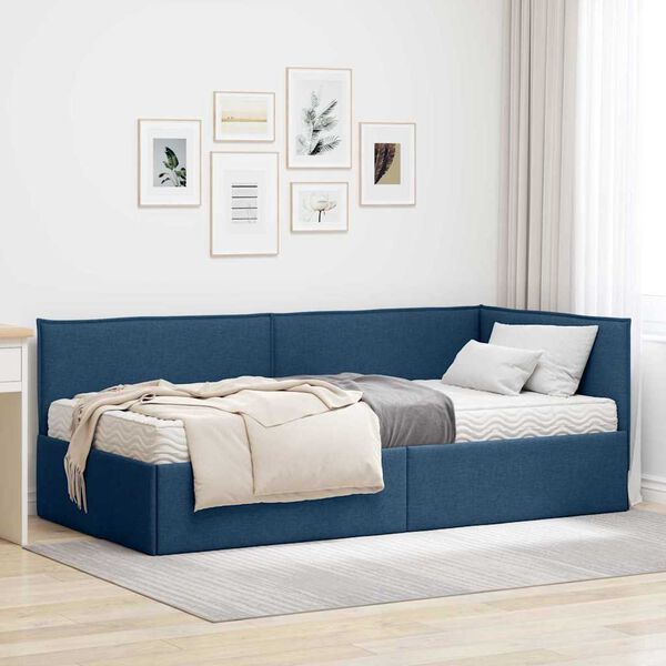 vidaXL Hoekbedframe met Matras met hoofdeinde 2 pcs Blauw Fluweel
