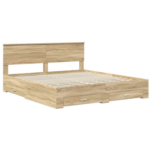 vidaXL Bedframe met hoofdeinde Sonoma Eiken 200 x 200 cm Bewerkt hout
