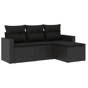 vidaXL 4-delige Loungeset met kussens poly rattan zwart