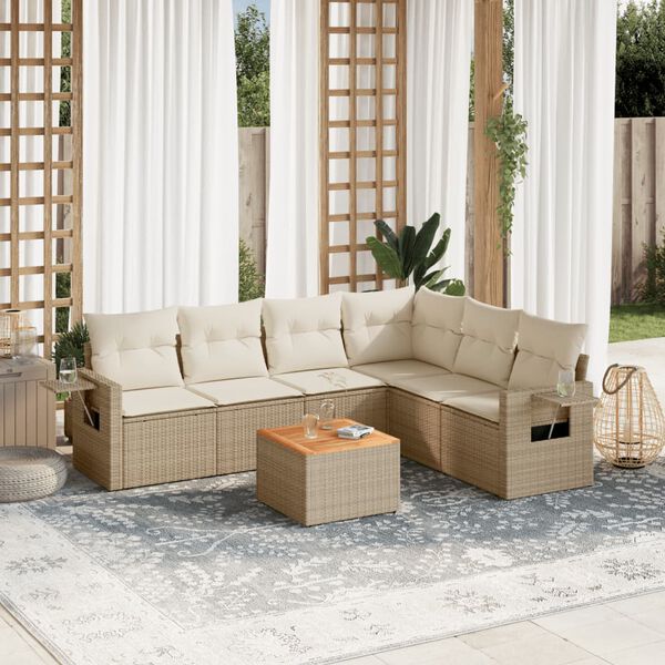 vidaXL 7-delige Loungeset met kussens poly rattan beige