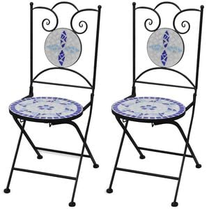 vidaXL Opklapbare stoelen, 2 stuks, keramisch, blauw en wit