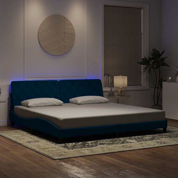 vidaXL Bedframe met LED zonder matras fluweel blauw 200x200 cm