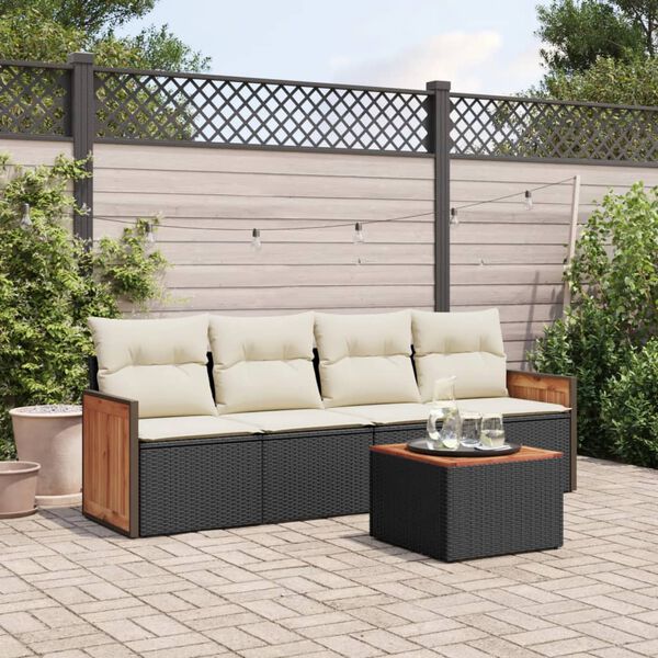 vidaXL 5-delige Loungeset met kussens poly rattan zwart