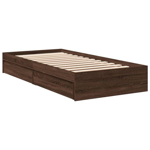vidaXL Bedframe met lades bewerkt hout bruin eikenkleurig 75x190 cm