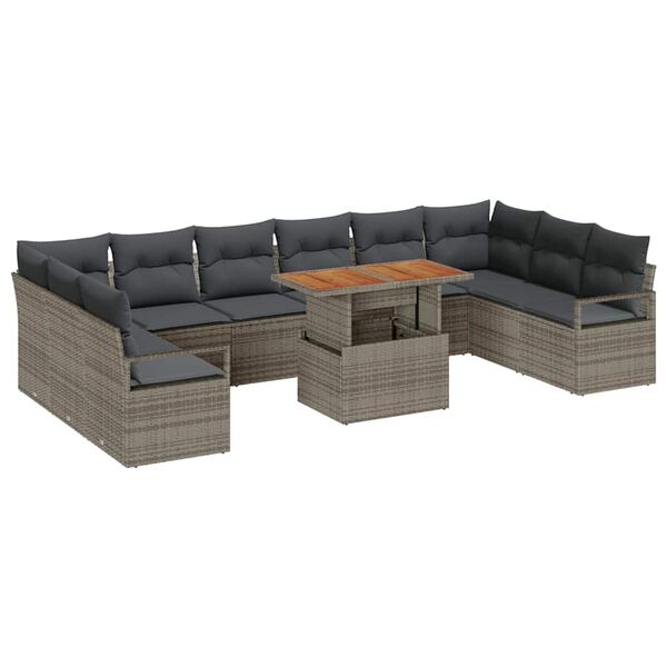 vidaXL Tuin Sofa Set met kussen met kussen 11 pcs Grijs en Bruin