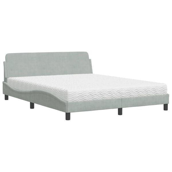 vidaXL Bed met matras "Dover" fluweel lichtgrijs 160x200 cm