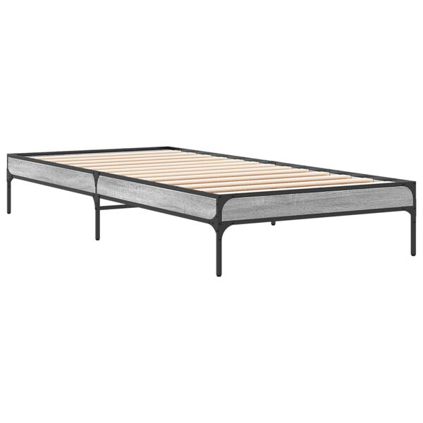 vidaXL Bedframe bewerkt hout en metaal grijs sonoma eiken 90x190 cm